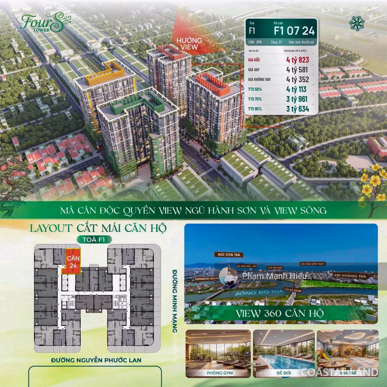 Căn ngoại giao tòa F1 FourS Tower sân vườn siêu đẹp tầng cao view biển, view pháo hoa CK 5% ER