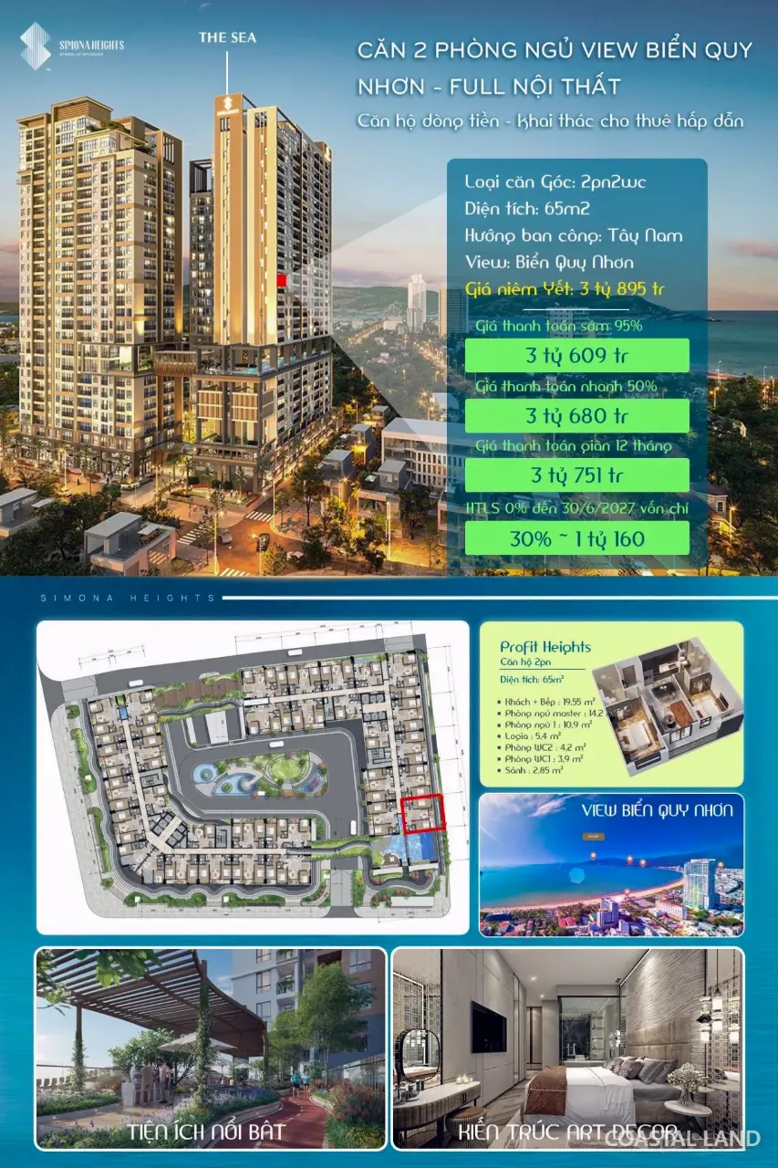 Bán căn hộ 2PN 65m2 Simona Heights, Phường Quy Nhơn, Gia Lai