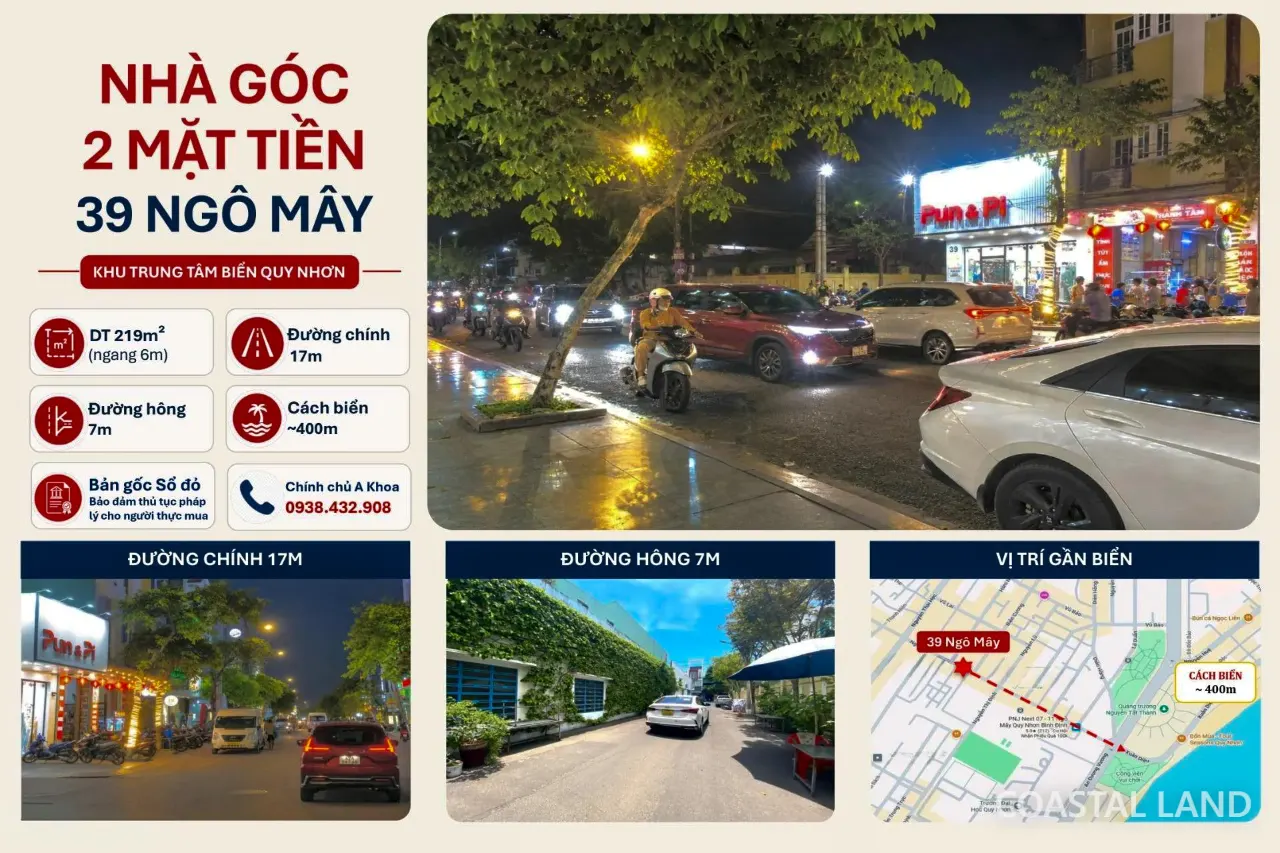 Bán nhà góc 2 mặt tiền 39 Ngô Mây 219m2, Phường Quy Nhơn Nam, Gia Lai